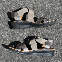 Comfortiva Women’s Keegan X-Strap Slip -on Sandal 7.5W Anthracite Leather/Stretch