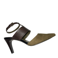 TAHARI Women's •Comma• pointed-toe Pump 9M Olive Kid Suude/Leather