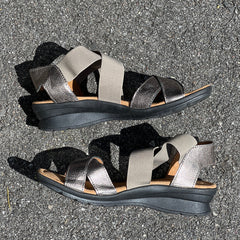 Comfortiva Women’s Keegan X-Strap Slip -on Sandal 6.5M Anthracite Leather/Stretch