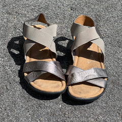 Comfortiva Women’s Keegan X-Strap Slip -on Sandal 7.5W Anthracite Leather/Stretch
