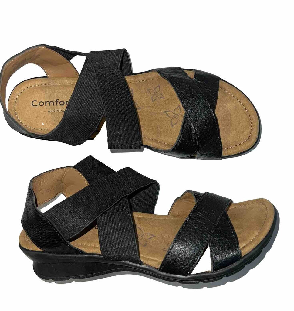 Comfortiva Women’s Keegan X-Strap Slip-on Sandal 9.5M Black Leather/Stretch