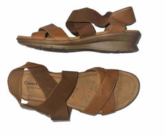 Comfortiva Women’s Keegan X-Strap Slip-on Sandal 9M Tan Leather/Stretch