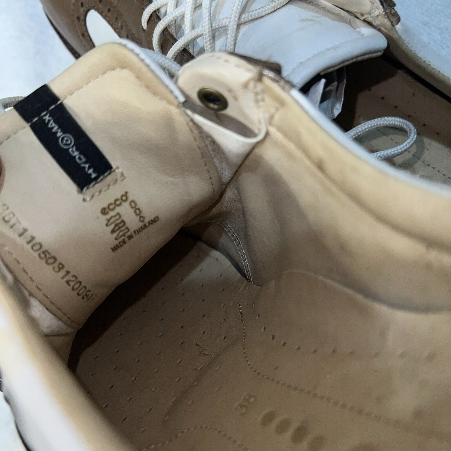 Women’s Ecco Spiked Golf Shoe 38EU White/Brown/Metallic Hydromax Leather