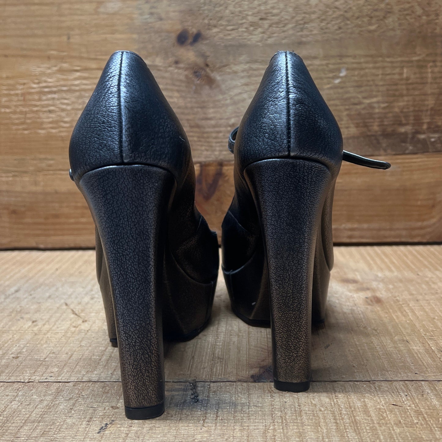 LUXURY REBEL Women's High Heeled Platform Mary-jane 37EU/US6.5-7 Space Grey Leather