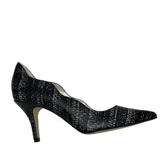 TAHARI Women's Charter Scalloped -edge Pointed-toe Pump - Black/White Embossed Reptile 8M