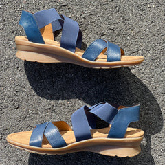 Comfortiva Women’s Keegan X-Strap Slip -on Sandal 10W Navy Leather/Stretch