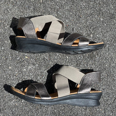 Comfortiva Women’s Keegan X-Strap Slip -on Sandal 8.5M Anthracite Leather/Stretch