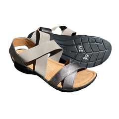 Comfortiva Women’s Keegan X-Strap Slip -on Sandal 6.5M Anthracite Leather/Stretch