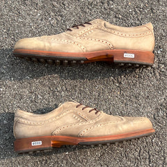 Men’s Ecco Wing-Tip Cleat-less Golf Shoe 44EU • Taupe NuBuck • Hydromax Leather
