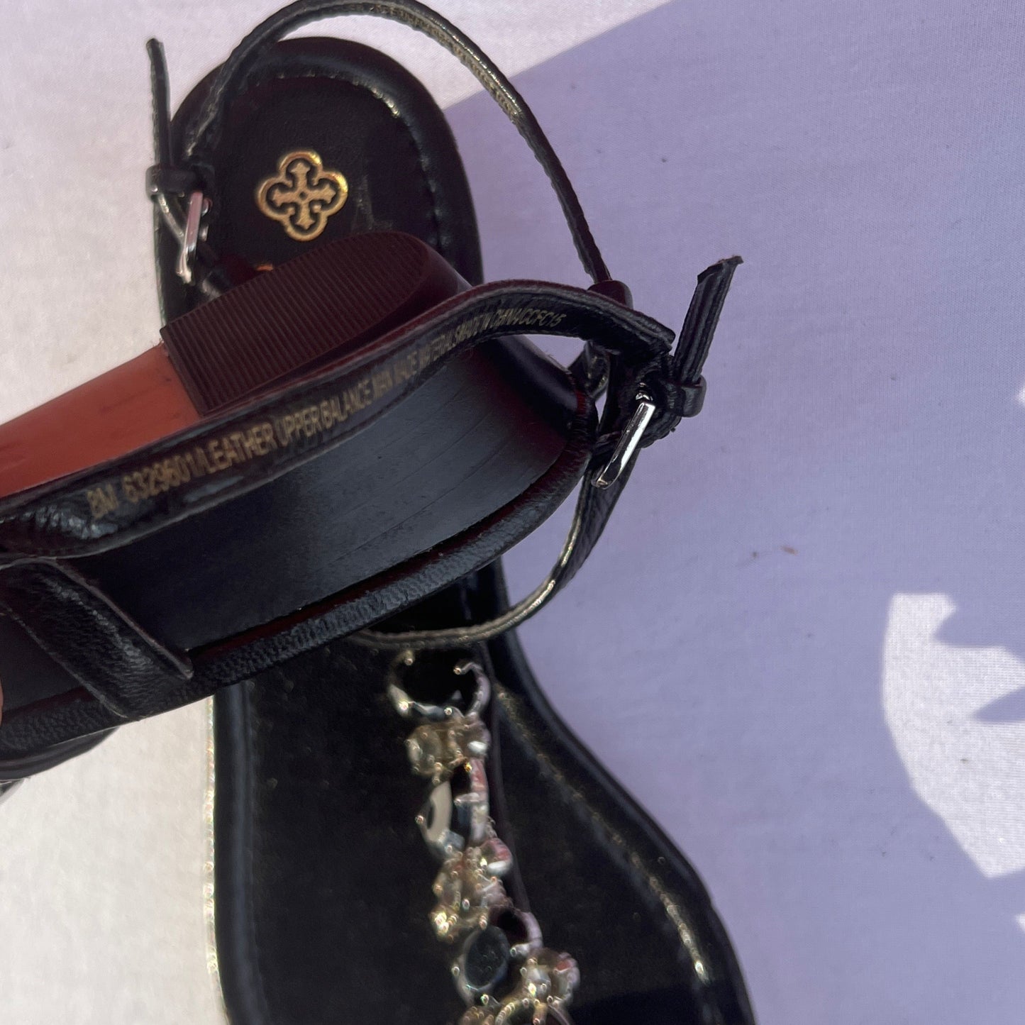 Woman’s Isola Trista T-strap Jeweled Sandal 8M BlackLeather