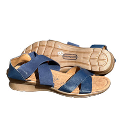 Comfortiva Women’s Keegan X-Strap Slip -on Sandal 8W Navy Leather/Stretch