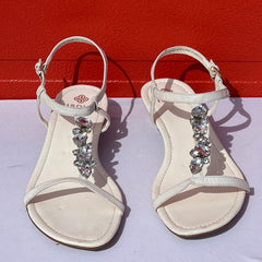 Woman’s Isola Trista T-strap Jeweled Sandal 10M White Leather