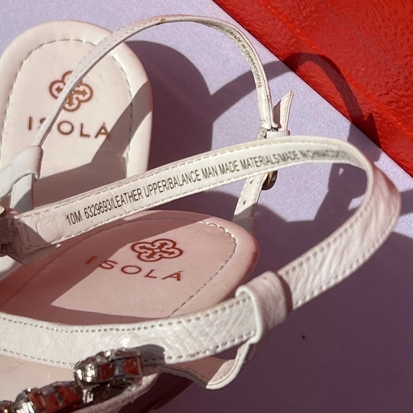 Woman’s Isola Trista T-strap Jeweled Sandal 10M White Leather