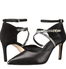 Elie TAHARI Women's Dietrich Strappy Pointed-toe Pump - Black/Black-White Leather/Embossed Reptile 40M
