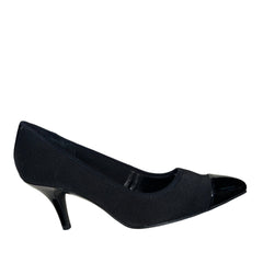 ELLEN TRACY Women's •Bari• Black Satin/Patent Cap-toe pump 8M