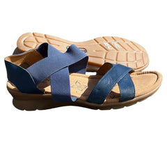 Comfortiva Women’s Keegan X-Strap Slip -on Sandal 10W Navy Leather/Stretch