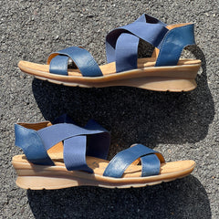 Comfortiva Women’s Keegan X-Strap Slip -on Sandal 10W Navy Leather/Stretch