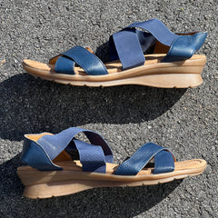Comfortiva Women’s Keegan X-Strap Slip -on Sandal 8W Navy Leather/Stretch