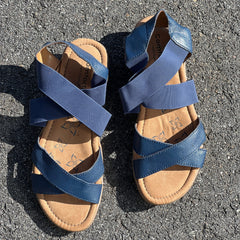 Comfortiva Women’s Keegan X-Strap Slip -on Sandal 8W Navy Leather/Stretch