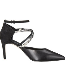 Elie TAHARI Women's Dietrich Strappy Pointed-toe Pump - Black/Black-White Leather/Embossed Reptile 40M