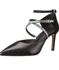 Elie TAHARI Women's Dietrich Strappy Pointed-toe Pump - Black/Black-White Leather/Embossed Reptile 40M