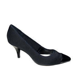ELLEN TRACY Women's •Bari• Black Satin/Patent Cap-toe pump 8M