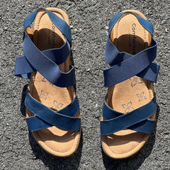 Comfortiva Women’s Keegan X-Strap Slip -on Sandal 10W Navy Leather/Stretch