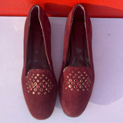 Woman’s Isola •Donna• Jeweled Smoking Shoe 7.5M Maroon Suede Leather