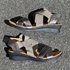 Comfortiva Women’s Keegan X-Strap Slip -on Sandal 6.5M Anthracite Leather/Stretch