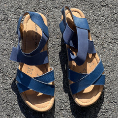 Comfortiva Women’s Keegan X-Strap Slip -on Sandal 6.5M Navy Leather/Stretch