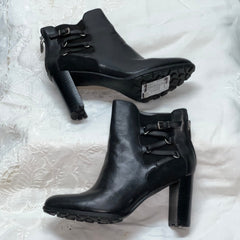 ADRIENNE VITTADINI Women's Trixie Heeled Ankle Bootie 6M Black Leather