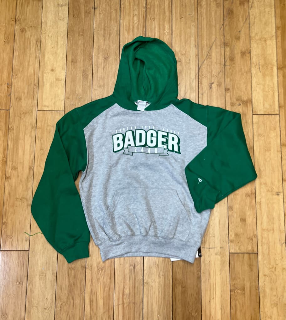 Youth •Badger Sport• Athletic Fleece Sport Hood Gray/Grn Medium