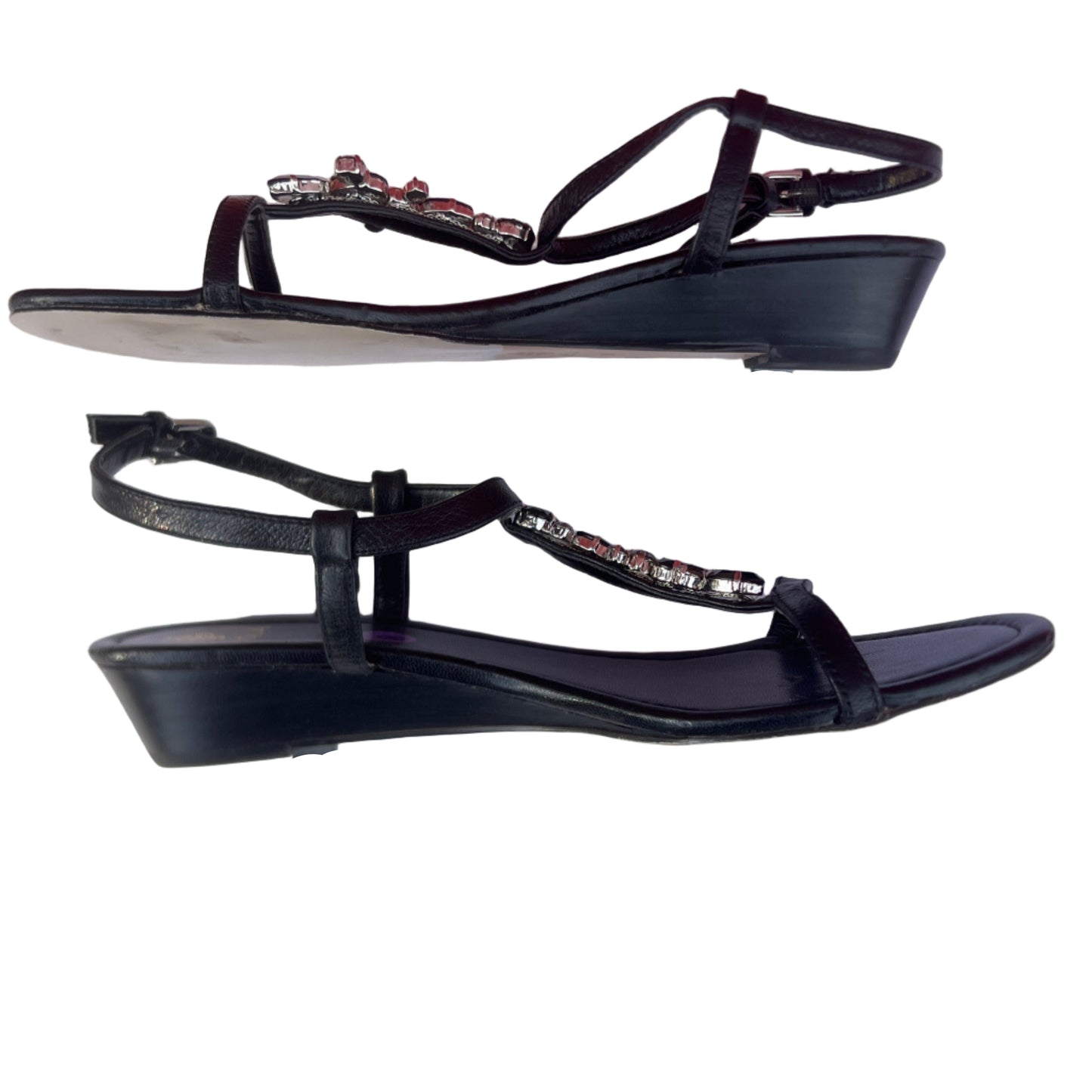 Woman’s Isola Trista T-strap Jeweled Sandal 8M BlackLeather