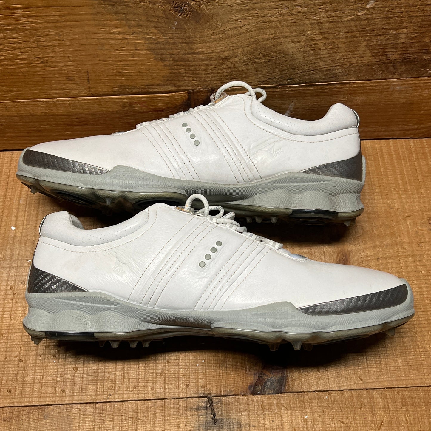 Men’s Ecco Biom Cleated Golf Shoe  46EU •White/Grey• Hydromax Yak Leather