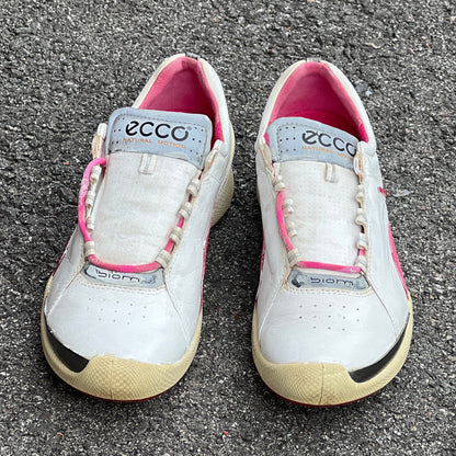 Women’s Ecco  Biom Spikeless Golf Shoes 38EU -White/Pink- Hydromax Yak Leather
