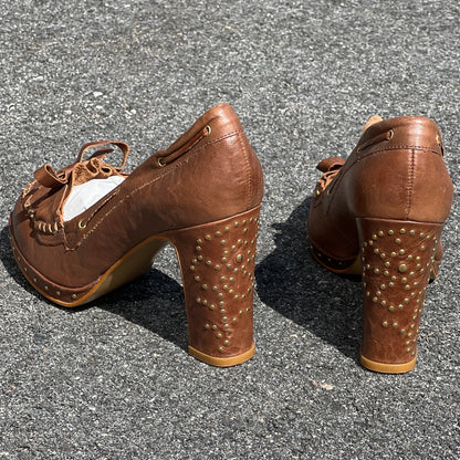 Women’s Steve Madden Moc-toe platform Pump 39EU Brown Leather - Made in Spain