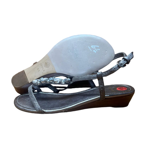 ISOLA Women's "Trista" Leather  T-strap Jeweled Sandal 6.5M Anthrancite Leather