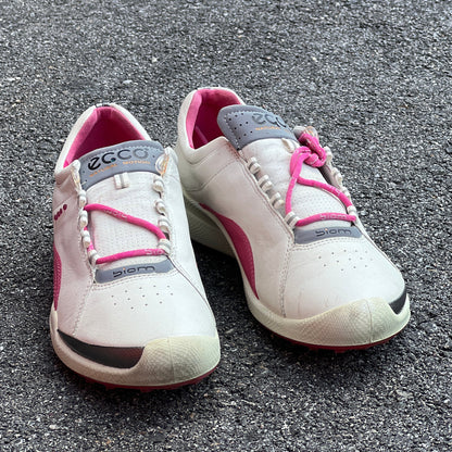 Women’s Ecco  Biom Spikeless Golf Shoes 39EU -White/Pink- Hydromax Yak Leather
