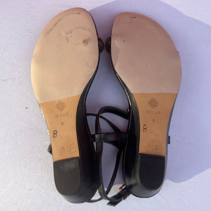 Woman’s Isola Trista T-strap Jeweled Sandal 8M BlackLeather