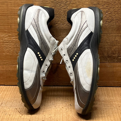 Men’s Ecco Hydomax Cleated Golf Shoe • White/Black Leather • Size 46