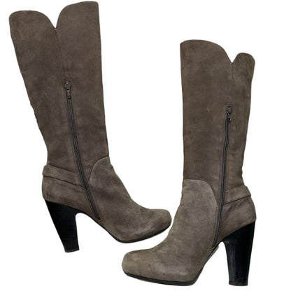 Women’s Sofft High-heeled Almond Toe Tall Boot 9M Taupe Kid Suede