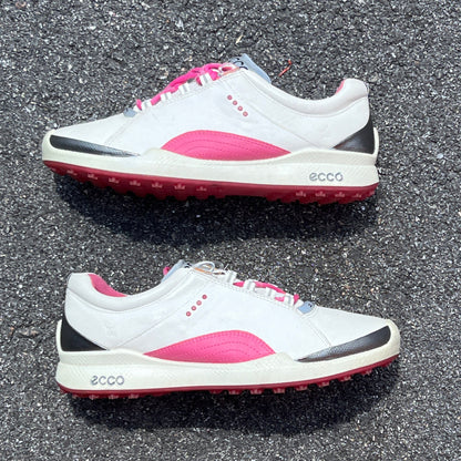 Women’s Ecco  Biom Spikeless Golf Shoes 39EU -White/Pink- Hydromax Yak Leather