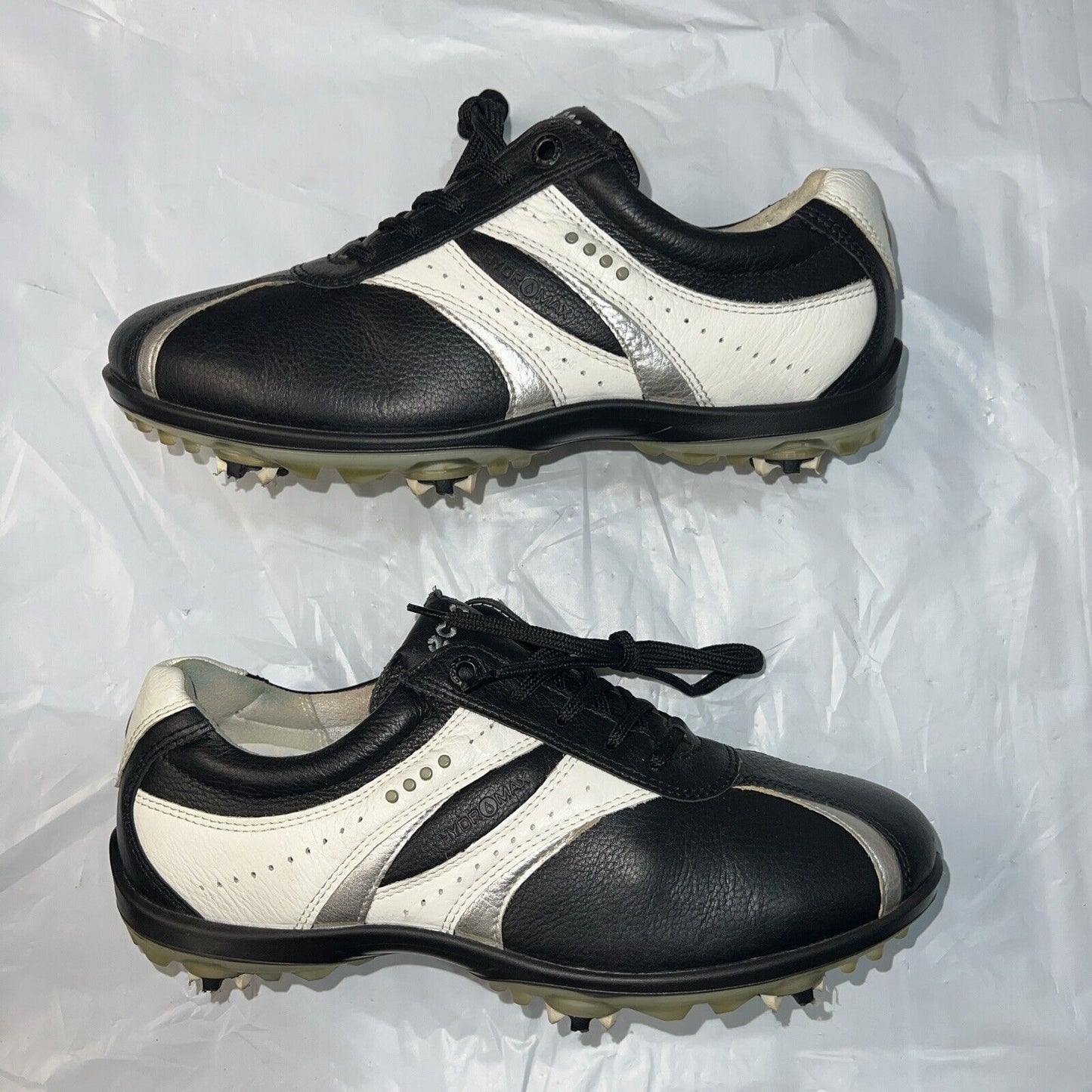 Women’s EccoSpiked Golf Shoe 38EU Black/White/Silver Hydromax Leather