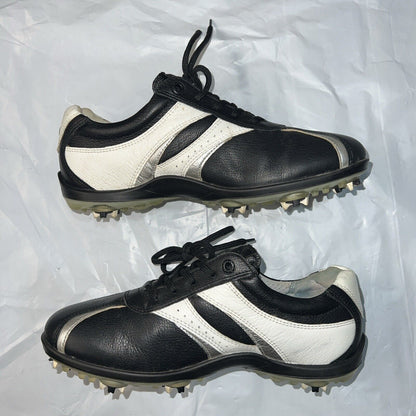Women’s EccoSpiked Golf Shoe 38EU Black/White/Silver Hydromax Leather