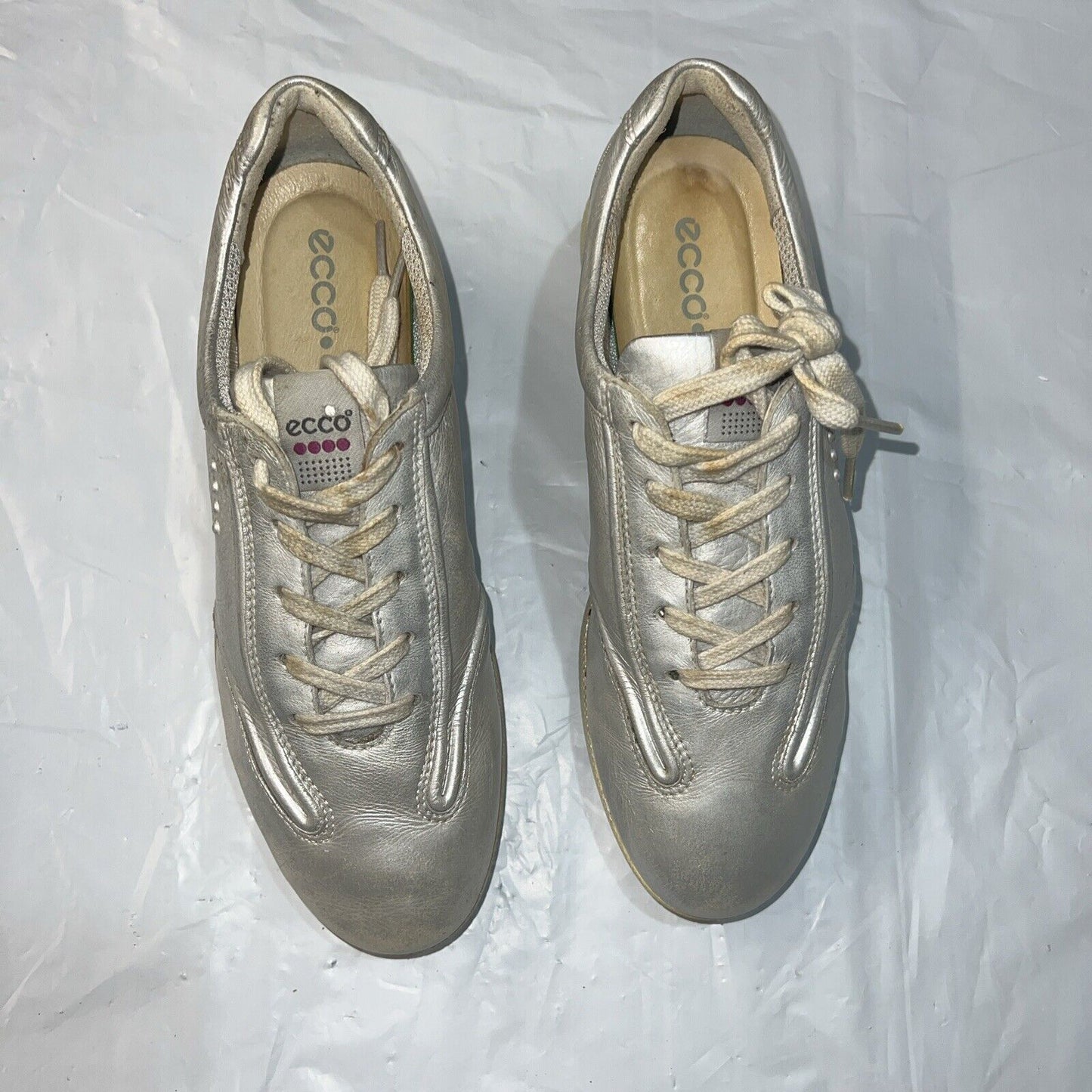 Women’s Ecco Street  Spikeless Golf Shoe 38EU Metallic Silver Hydromax  Leather