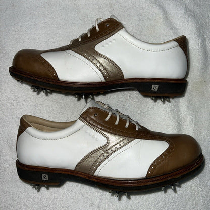 Women’s Ecco Spiked Golf Shoe 38EU White/Brown/Metallic Hydromax  Leather