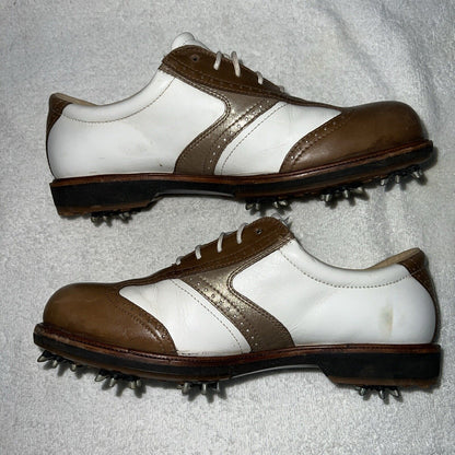 Women’s Ecco Spiked Golf Shoe 38EU White/Brown/Metallic Hydromax  Leather