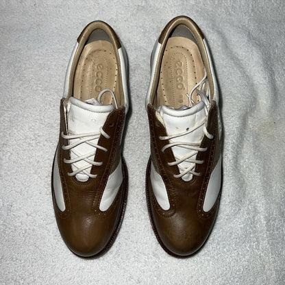 Women’s Ecco Spiked Golf Shoe 38EU White/Brown/Metallic Hydromax  Leather