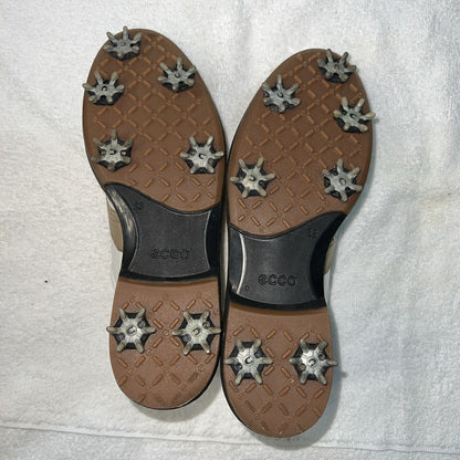 Women’s Ecco Spiked Golf Shoe 38EU White/Brown/Metallic Hydromax  Leather