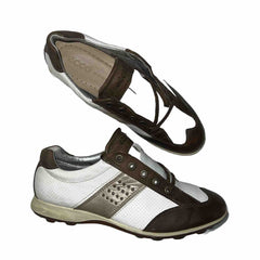 Women’s Ecco Wingtip Spikeless Golf Shoe 38EU  White/Brown/Metallic Leather